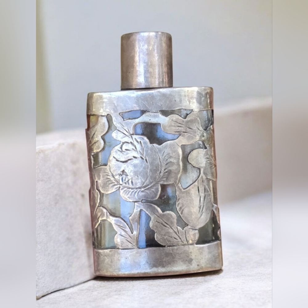 Rare Vintage Sterling Silver And Glass Taxco Perfume Bottle